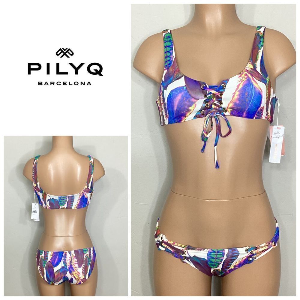 New Pilyq feather lace up bikini set. S-top/M-bottom